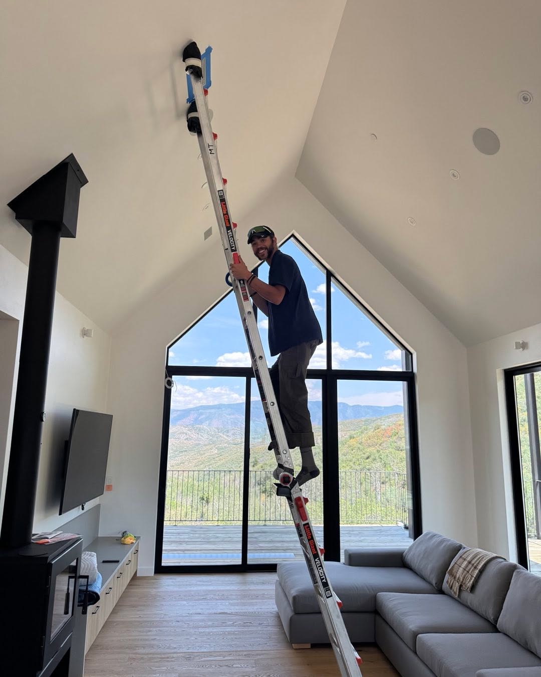 Getting Elan back up on a ladder for a rather precarious duct test in Snowmass… Thanks for the assist today!